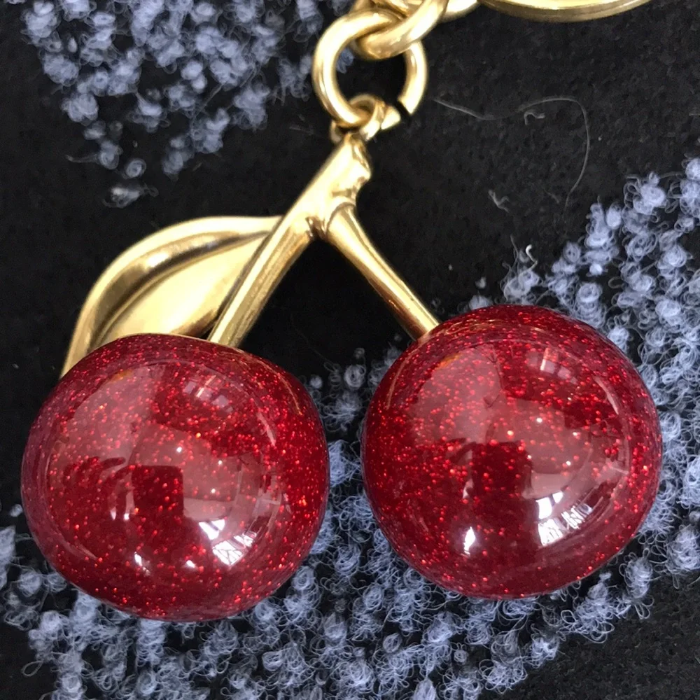 Coach Red Glitter Cherry Charm Keychain with Gold-Tone Hardware - Picture 2 of 3